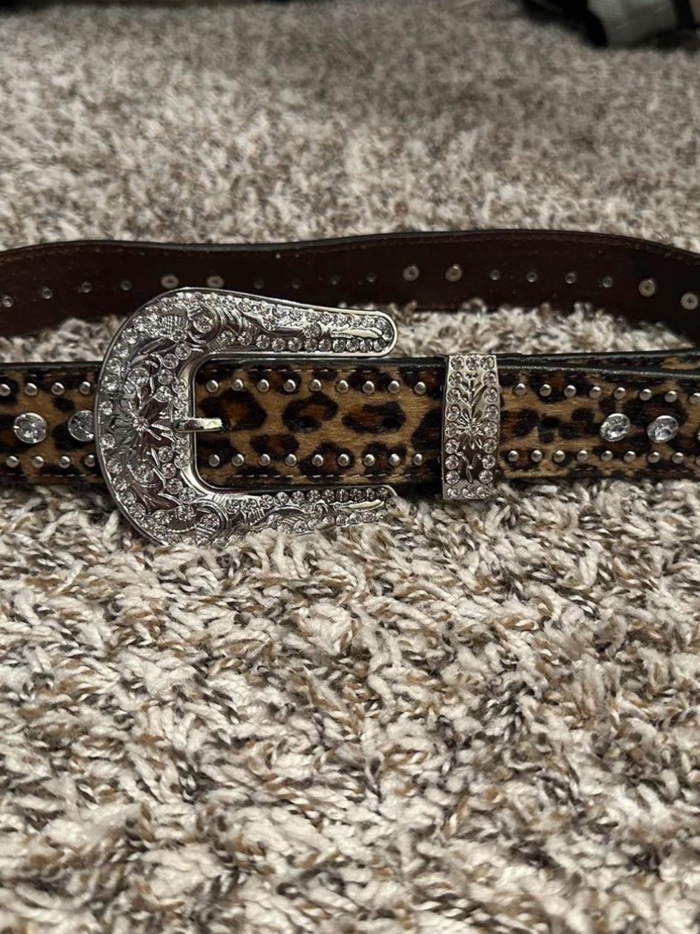 Nocona Leopard Print Studded Belt with Silver Western Buckle